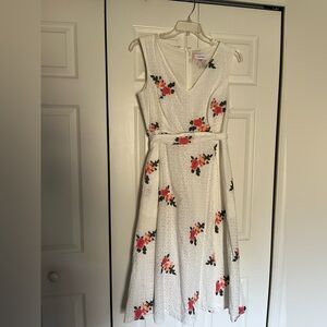 Calvin Klein Cream Eyelet Dress with Floral Accents